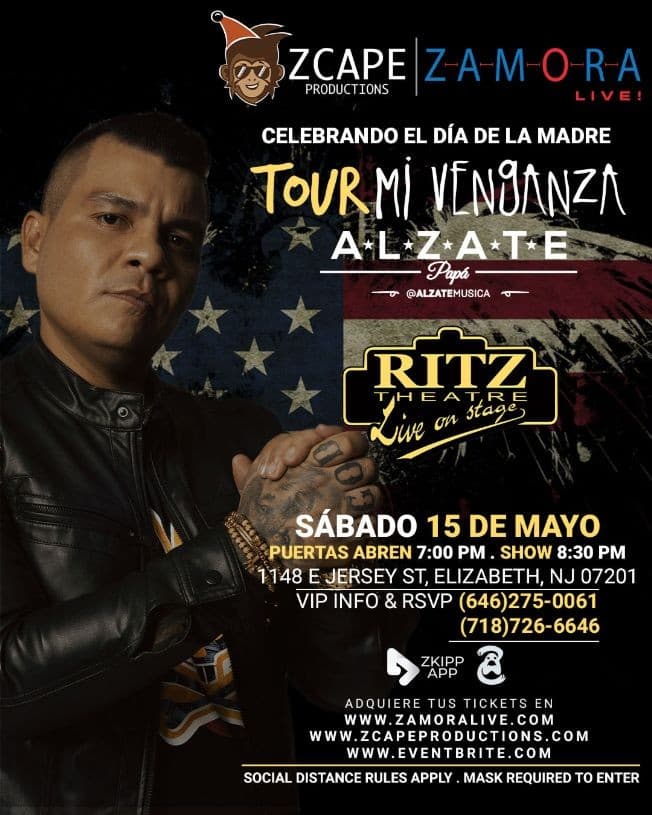 Event - ALZATE EN NEW JERSEY "MI VENGANZA TOUR" - Elizabeth, New Jersey - May 15, 2021 | concert tickets