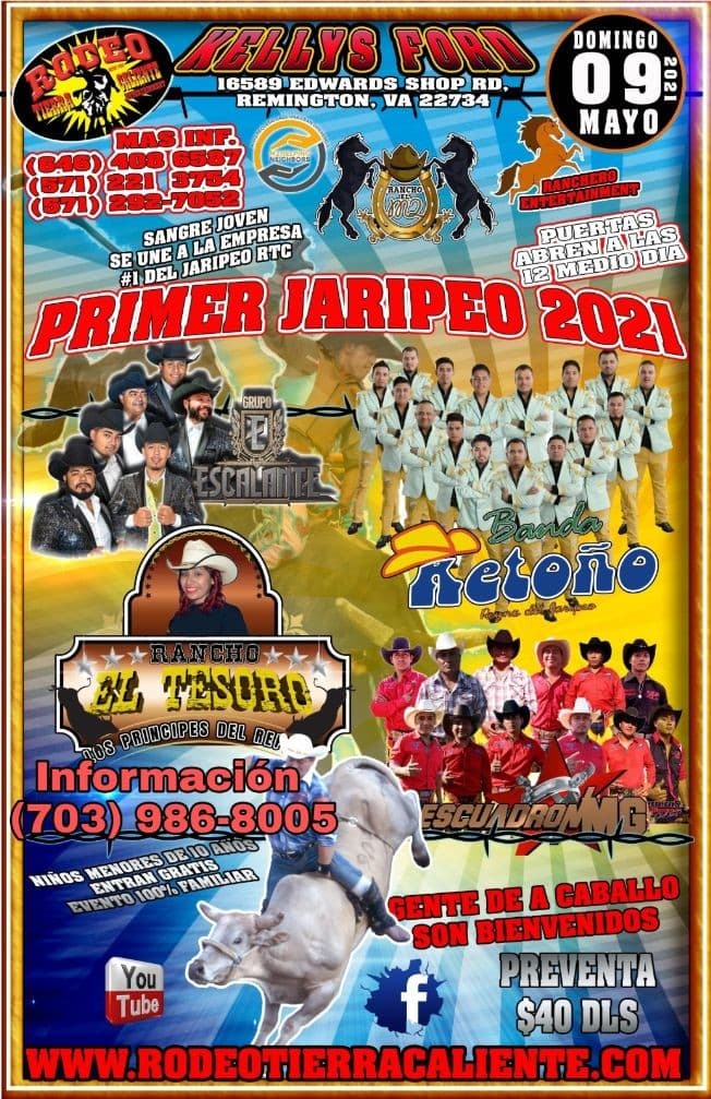 Event - Primer Jaripeo 2021 con Banda Retono, Grupo Escalante, y mas! - Remington, Virginia - May 9, 2021 | concert tickets