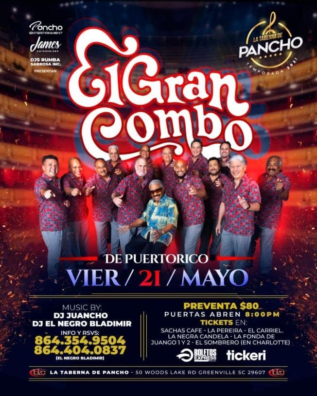 Event - El Gran Combo de Puerto Rico en Concierto! - Greenville, South Carolina - May 21, 2021 | concert tickets