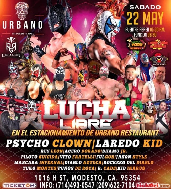 Event - Lucha Libre con Laredo Kid, Psycho Clown, Rey Leon, Acero Dorado y Muchos Mas! - Modesto, California - May 22, 2021 | concert tickets