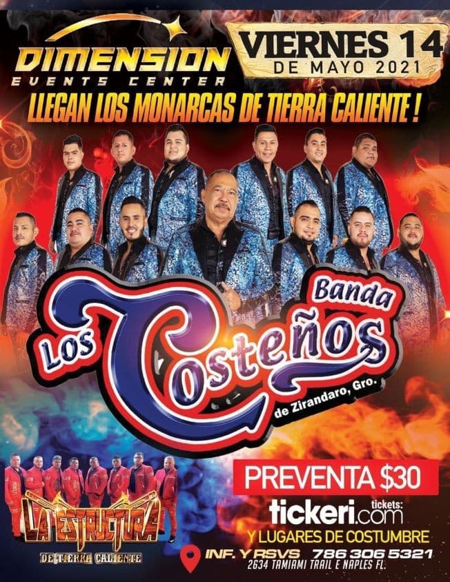 Event - Banda Los Costeños de Zirandaro Gro y La Estructura de Tierra Caliente en Vivo! - Naples, Florida - May 14, 2021 | concert tickets