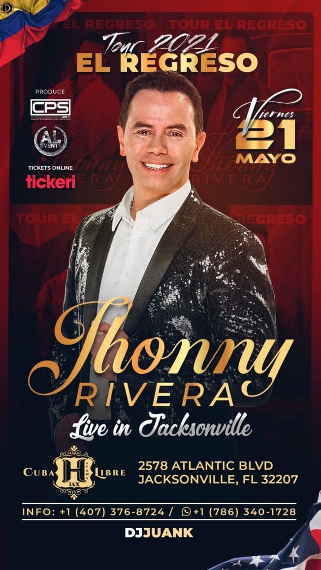 Event - JHONNY RIVERA EN JACKSONVILLE - Jacksonville, Florida - May 21, 2021 | concert tickets