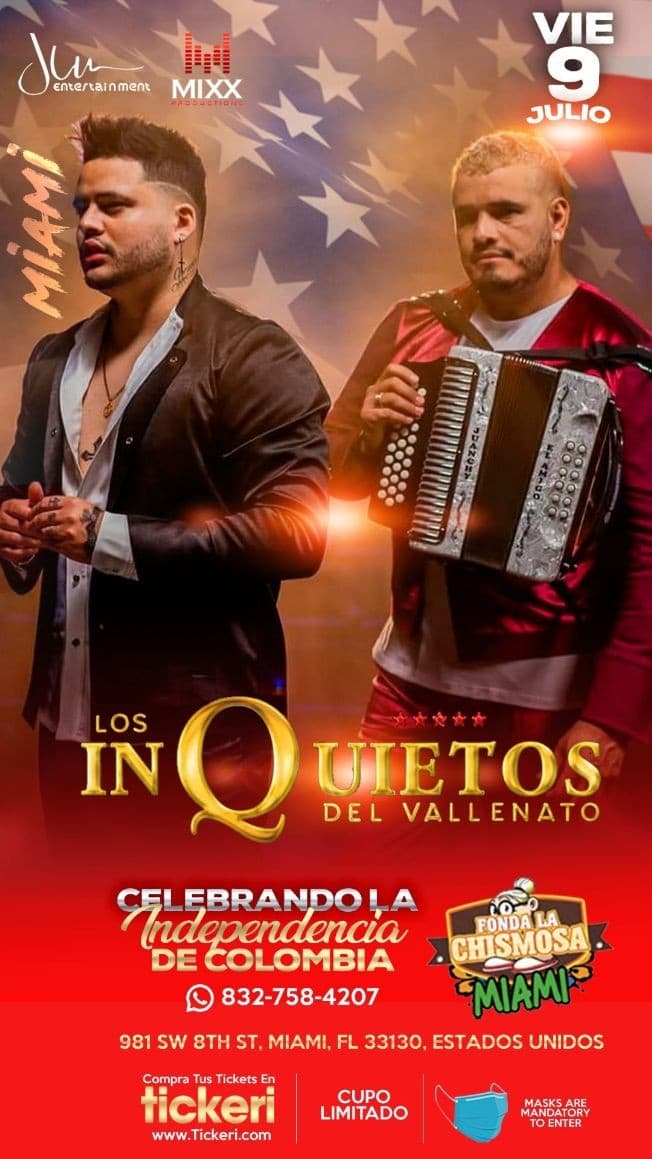 Event - LOS INQUIETOS DEL VALLENATO en Miami - Miami, Florida - July 9, 2021 | concert tickets