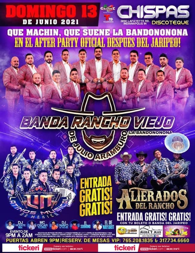 Event - Banda Rancho Viejo de Julio Aramburo, Latinos Musical de Mexico y Alterados del Rancho en Vivo! - Indianapolis, Indiana - June 13, 2021 | concert tickets