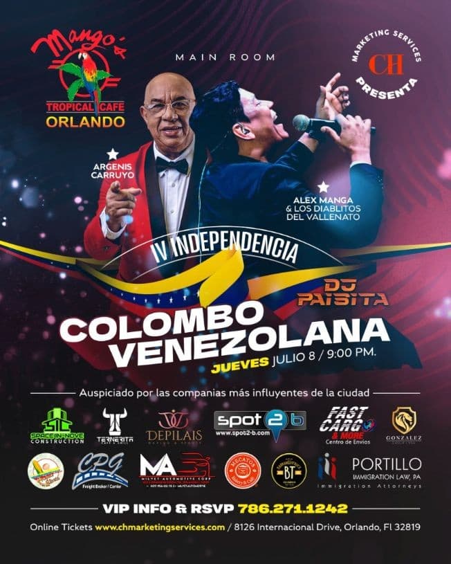 Event - Independencia colombo venezolana en Mangos "Los Diablitos vs Argenis Carruyo" - Orlando, Florida - July 8, 2021 | concert tickets