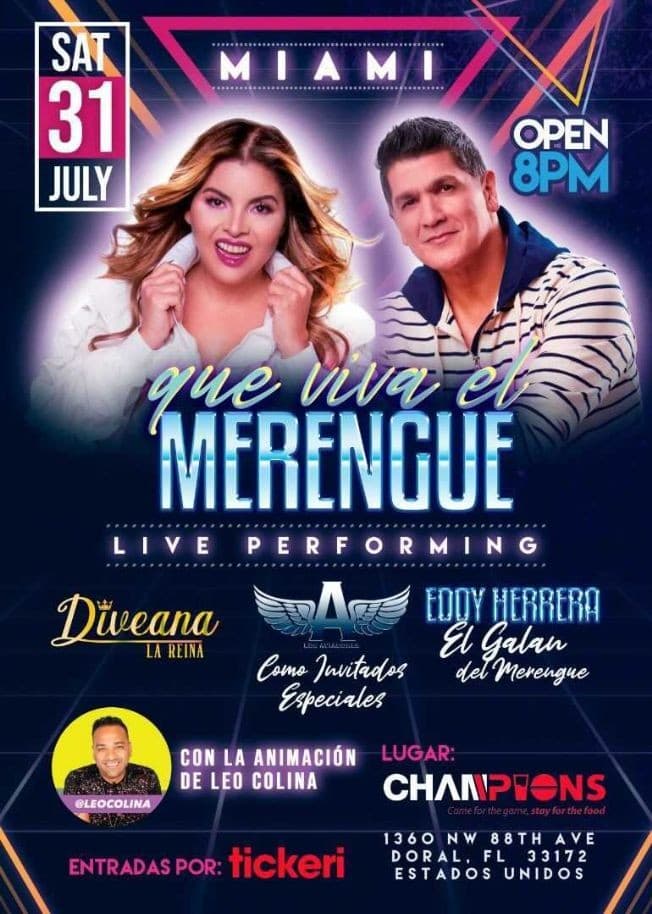 Event - DIVEANA, EDDY HERRERA QUE VIVA EL MERENGUE - Doral, Florida - July 31, 2021 | concert tickets