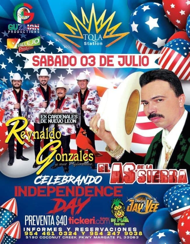 Event - REYNALDO GONZALES Y SUS PAJARILLOS EX CARDENALES DE NUEVO LEON, EL AS DE LA SIERRA - Margate, Florida - July 3, 2021 | concert tickets