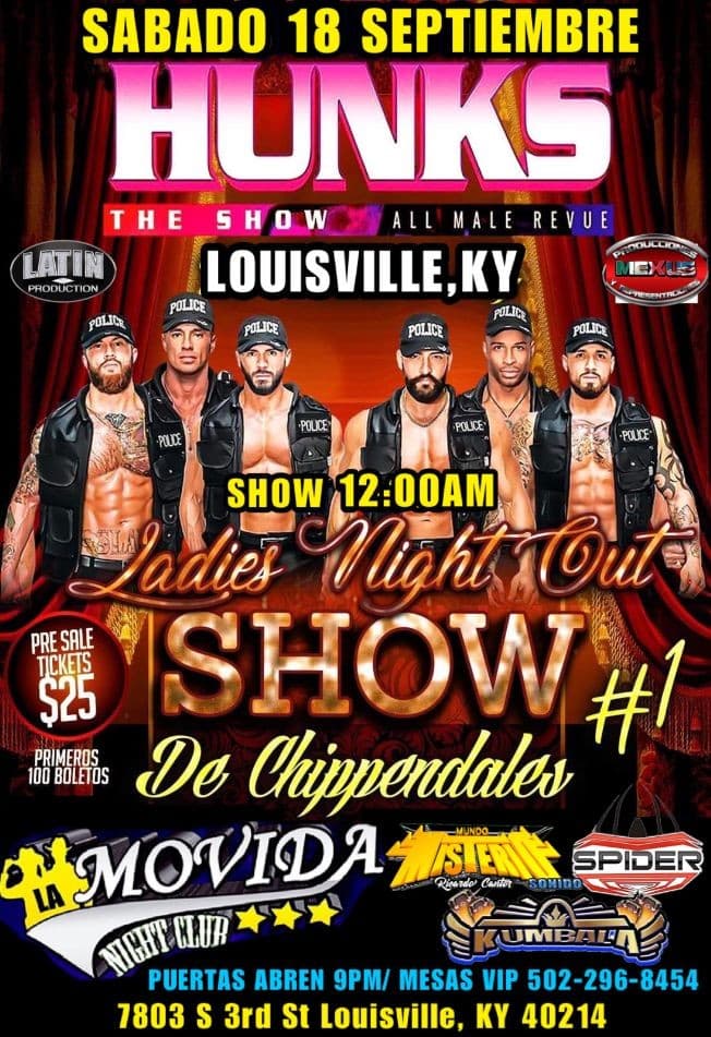 Event - HUNKS THE SHOW AT LA MOVIDA NIGHT CLUB CANCELED - Louisville, Kentucky - September 18, 2021 | concert tickets