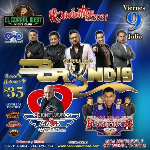 Event - ROMANTICO TOUR 2021 | Grupo Bryndis | Los Fugitivos | Guardianes del Amor - Fort Worth, Texas - July 9, 2021 | concert tickets