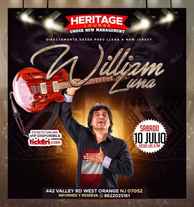 Event - WILLIAM LUNA DESDE PERU EN NEW JERSEY - West Orange, New Jersey - July 10, 2021 | concert tickets