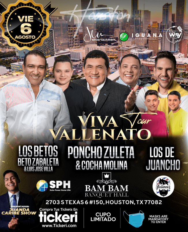 Event - VIVA VALLENATO TOUR HOUSTON / BAM BAM HALL: 2703 HIGHWAY 6 S UNIT 150 - Houston, Texas - August 6, 2021 | concert tickets