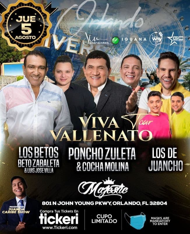 Event - "VIVA VALLENATO TOUR" ORLANDO - BETO ZABALETA & LUIS JOSE VILLA "LOS BETOS", PONCHO ZULETA & COCHA MOLINA, LOS DE JUANCHO - Orlando, Florida - August 5, 2021 | concert tickets