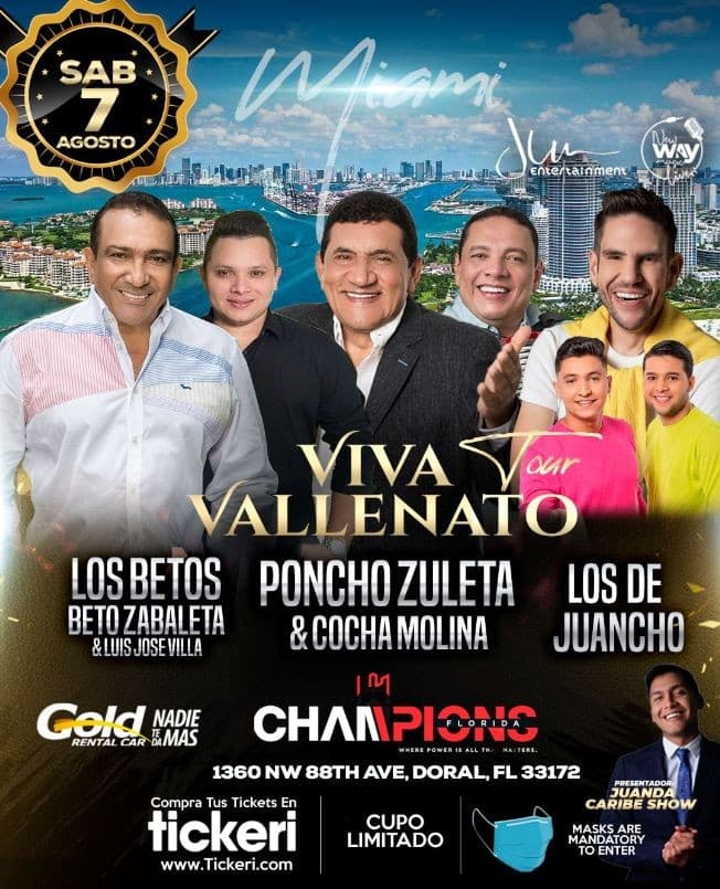 Event - "VIVA VALLENATO TOUR" MIAMI - BETO ZABALETA & LUIS JOSE VILLA "LOS BETOS", PONCHO ZULETA & COCHA MOLINA, LOS DE JUANCHO - Doral, Florida - August 7, 2021 | concert tickets