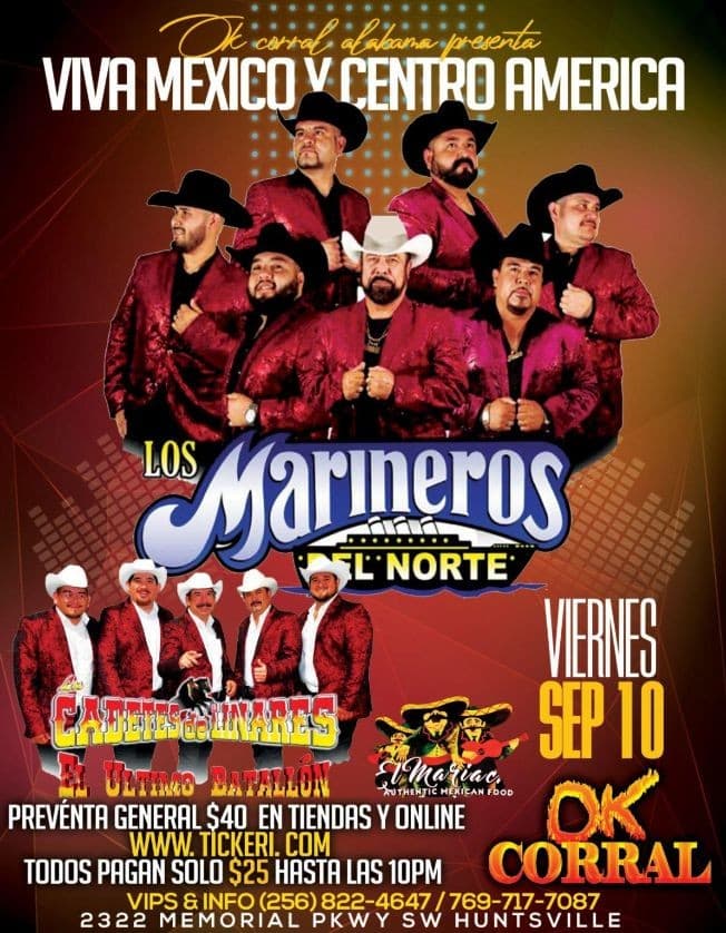 Event - Los Marineros Del Norte con Los Cadetes De Linares el Último batallón- HUNTSVILLE ALABAMA - Huntsville, Alabama - September 10, 2021 | concert tickets