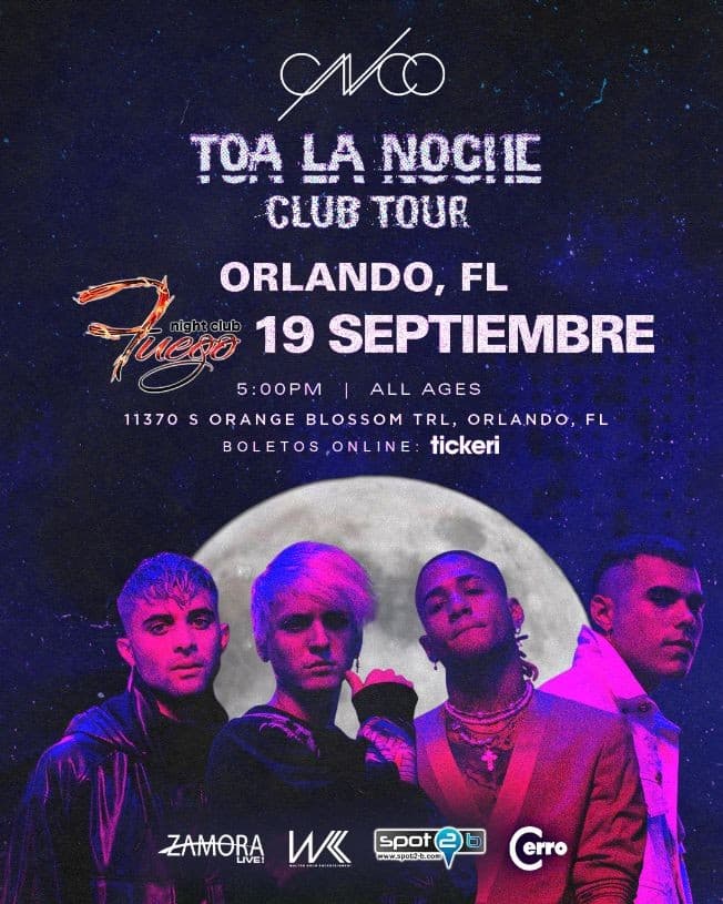 Event - CNCO TOA LA NOCHE CLUB TOUR ! ORLANDO FLORIDA - Orlando, Florida - September 19, 2021 | concert tickets