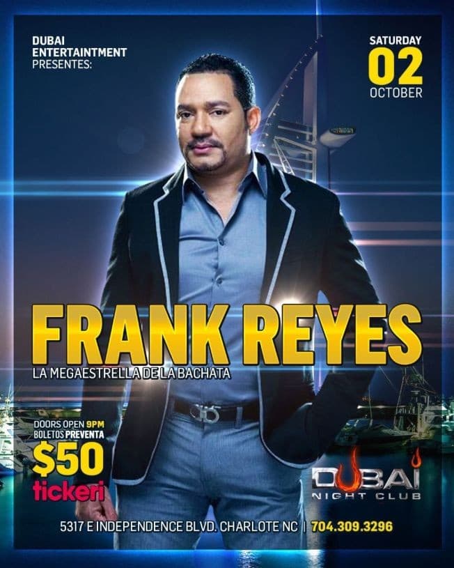 Event - FRANK REYES LA MEGA ESTRELLA DE LA BACHATA EN CONCIERTO ! CHARLOTE NORTH CAROLINA - Charlotte, North Carolina - October 2, 2021 | concert tickets