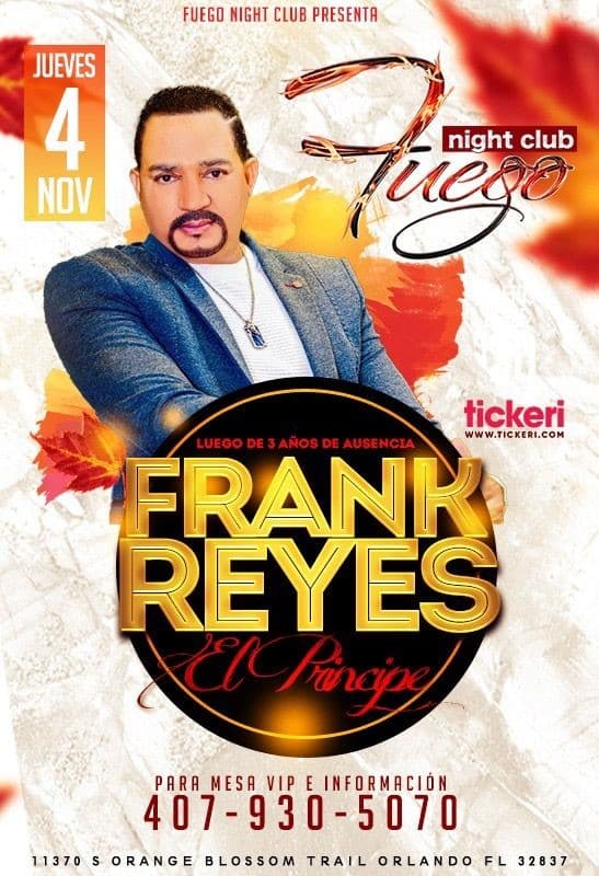 Event - Frank Reyes en Vivo ! ORLANDO FL. - Orlando, Florida - November 4, 2021 | concert tickets