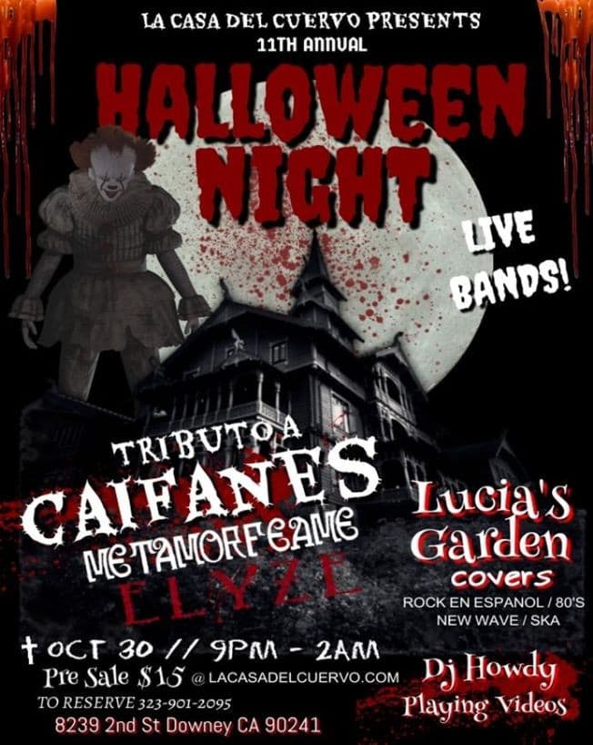 Event - HALLOWEEN NIGHT PARTY TRIBUTO EN VIVO A CAIFANES Y LA BANDA LUCIA'S TOCANDO COVERS EN INGLES Y ESPANOL - Downey, California - October 30, 2021 | concert tickets