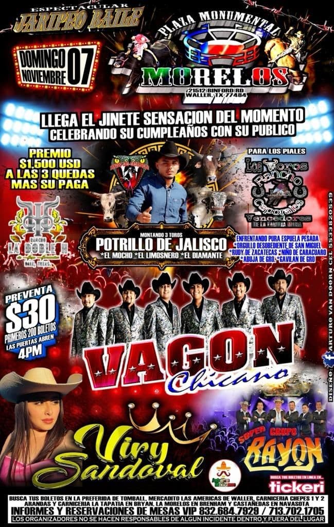 Event - VAGON CHICANO - VIRY SANDOVAL -SUPER GRUPO RAYON - JARIPEO BAILE- LLEGA EL JINETE DEL MOMENTO -POTRILLO DE JALISCO -WALLER TX - Waller, Texas - November 7, 2021 | concert tickets