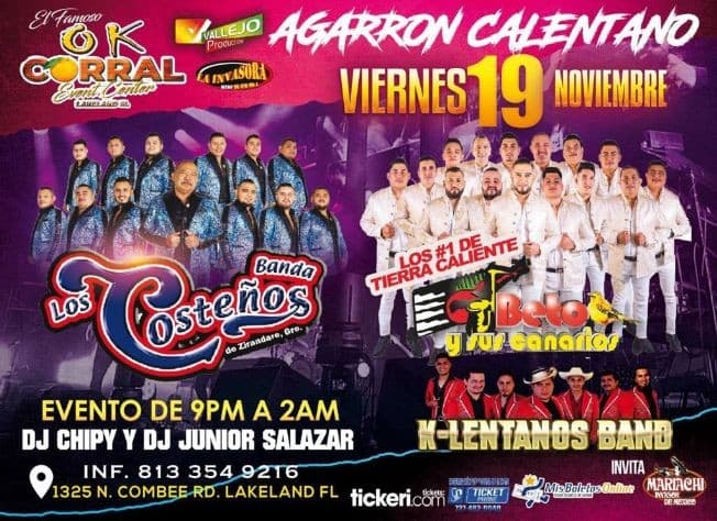 Event - BETO Y SUS CANARIOS, BANDA LOS COSTEÑOS DE ZIRANDARO GRO, K-LENTANOS BAND EN VIVO ! LAKELAND FLORIDA - Lakeland, Florida - November 19, 2021 | concert tickets