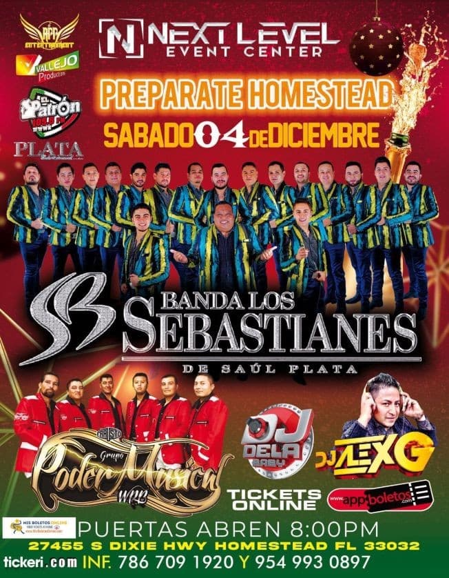 Event - BANDA LOS SEBASTIANES DE SAUL PLATA, GRUPO PODER MUSICAL EN VIVO ! HOMESTEAD FLORIDA - Homestead, Florida - December 4, 2021 | concert tickets