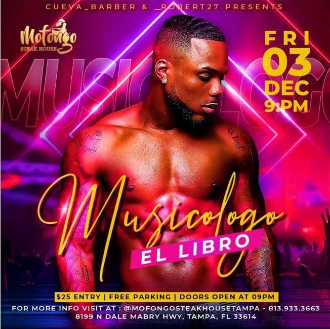 Event - MUSICOLOGO EL LIBRO live in MOFONGO STEAK HOUSE TAMPA - Tampa, Florida - December 3, 2021 | concert tickets