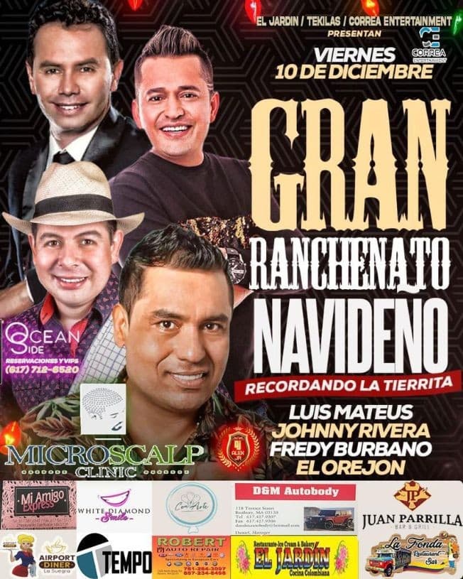 Event - " GRAN RANCHENATO NAVIDEÑO " LUIS MATEUS, JOHNNY RIVERA, FREDY BURBANO, EL OREJON EN VIVO ! REVERE MASSACHUSETTS - Revere, Massachusetts - December 10, 2021 | concert tickets