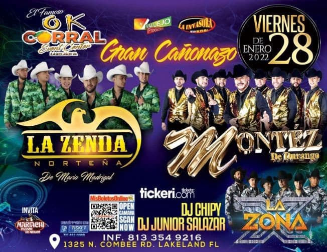 Event - LA ZENDA NORTEÑA DE MARIO MADRIGAL, MONTEZ DE DURANGO, LA ZONA X EN VIVO ! LAKELAND FLORIDA - Lakeland, Florida - January 28, 2022 | concert tickets