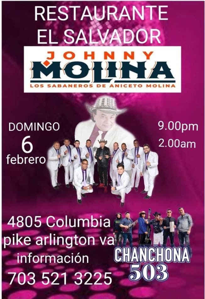 Event - JOHNNY MOLINA Y LOS SABANEROS DE ANICETO MOLINA, CHANCHONA 503 EN VIVO ! ARLINGTON VIRGINIA - Arlington, Virginia - February 6, 2022 | concert tickets