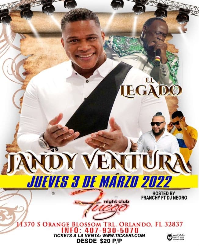 Event - Jandy Ventura El Legado en Vivo ! ORLANDO FL. - Orlando, Florida - March 3, 2022 | concert tickets