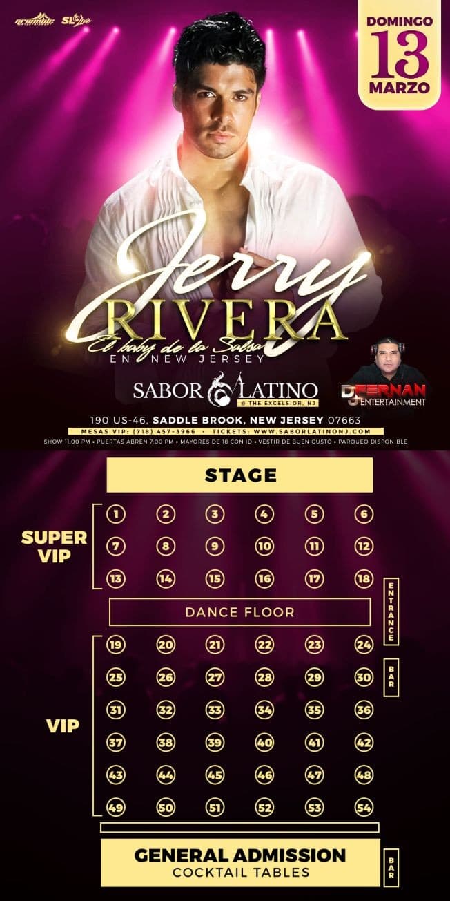 Event - JERRY RIVERA EN VIVO ! NEW JERSEY - Saddle Brook, New Jersey - March 13, 2022 | concert tickets