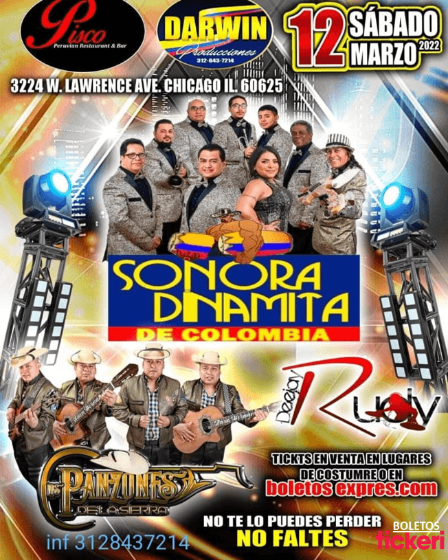 Event - SONORA DINAMITA DE COLOMBIA, PANZONES DE LA SIERRA EN VIVO ! CHICAGO ILLINOIS - Chicago, Illinois - March 12, 2022 | concert tickets