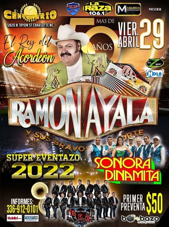 Event - RAMON AYALA, SONORA DINAMITA EN VIVO ! CHARLOTTE NORTH CAROLINA - Charlotte, North Carolina - April 29, 2022 | concert tickets