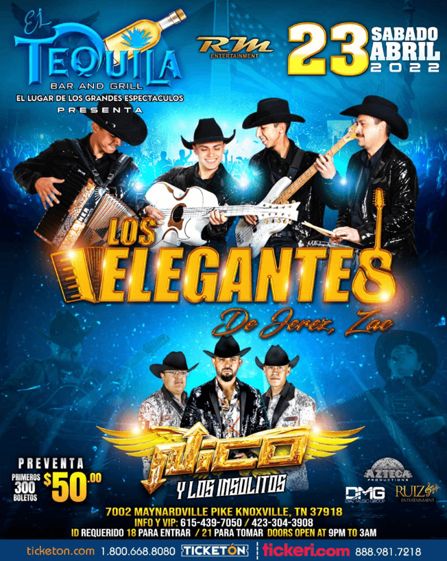 Event - LOS ELEGANTES DE JEREZ, NICO Y LOS INSOLITOS EN VIVO ! KNOXVILLE TENNESSEE - Knoxville, Tennessee - April 23, 2022 | concert tickets