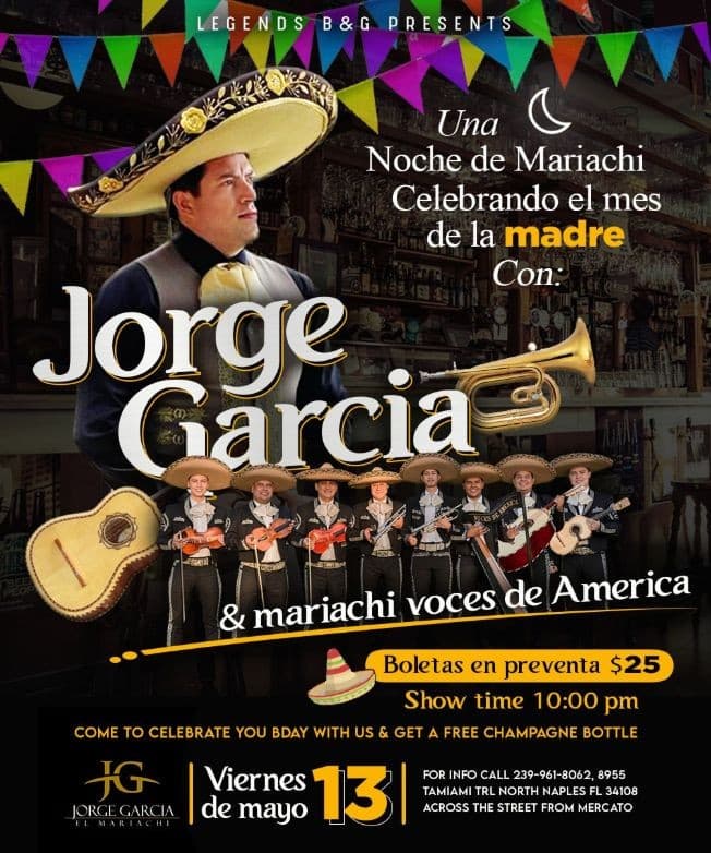 Event - Jorge Garcia & Mariachi voces de America CANCELADO - Naples, Florida - May 13, 2022 | concert tickets