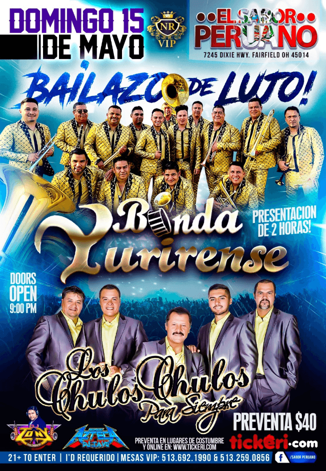 Event - BANDA YURIRENSE, LOS CHULOS CHULOS PARA SIEMPRE EN VIVO ! FAIRFIELD OHIO - Fairfield, Ohio - May 15, 2022 | concert tickets