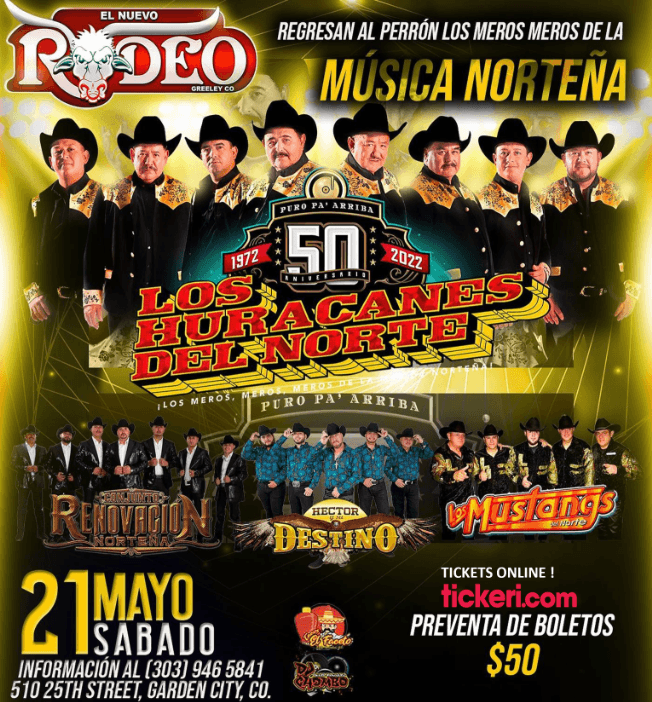 Event - LOS HURACANES DEL NORTE, CONJUNTO RENOVACION NORTEÑA, HECTOR Y SU DESTINO, LOS MUSTANGS DEL NORTE EN VIVO ! GARDEN CITY COLORADO - Garden City, Colorado - May 21, 2022 | concert tickets