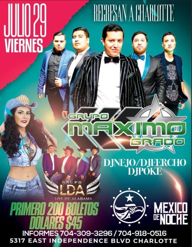 Event - GRUPO MAXIMO GRADO, GRUPO LDA LOS DE ALABAMA, EN VIVO !  CHARLOTTE NORTH CAROLINA - Charlotte, North Carolina - July 29, 2022 | concert tickets