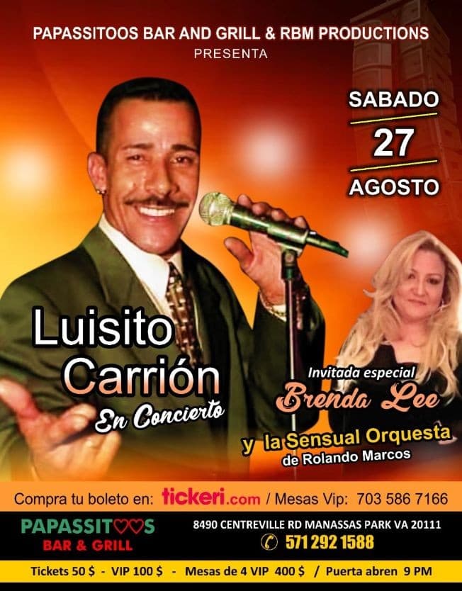 Event - LUISITO CARRION EN CONCIERTO ! MANASSAS PARK VIRGINIA - Manassas Park, Virginia - August 27, 2022 | concert tickets