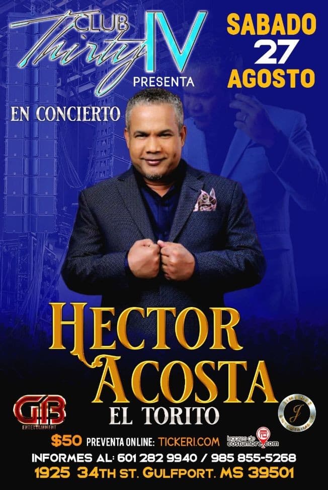 Event - HECTOR ACOSTA EL TORITO EN CONCIERTO ! GULFPORT MISSISSIPPI - Gulfport, Mississippi - August 27, 2022 | concert tickets