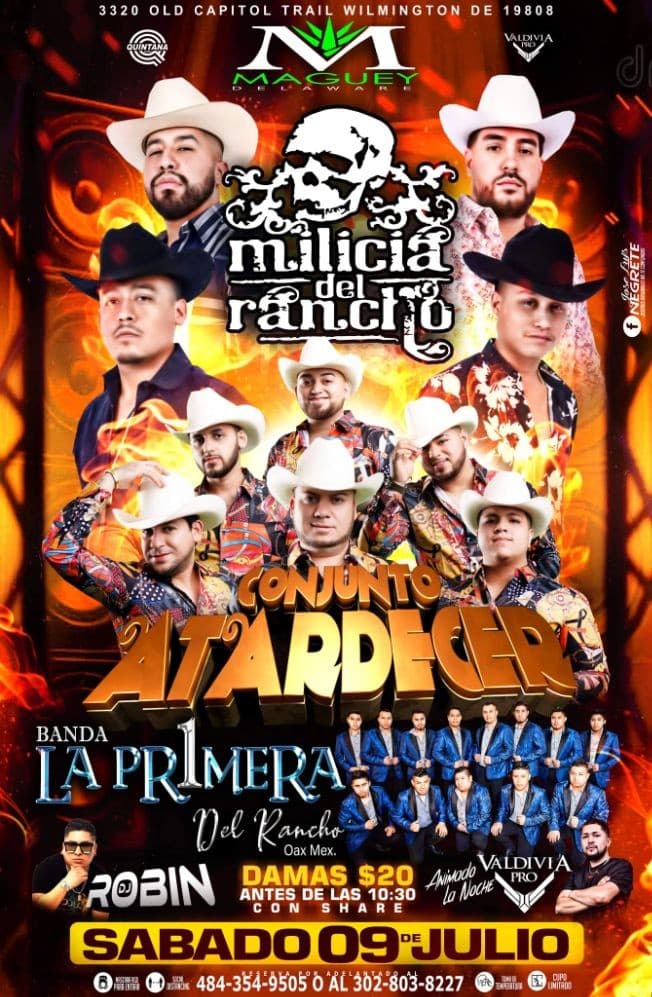 Event - MILICIA DEL RANCHO CONJUNTO ATARDECER Y BANDA LA 1ra DEL RANCHO - Wilmington, Delaware - July 9, 2022 | concert tickets