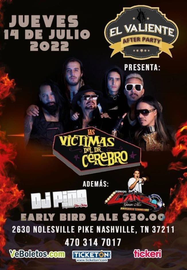 Event - LAS VICTIMAS DEL DOCTOR CEREBRO EN CONCIERTO ! NASHVILLE TENNESSEE - Nashville, Tennessee - July 14, 2022 | concert tickets