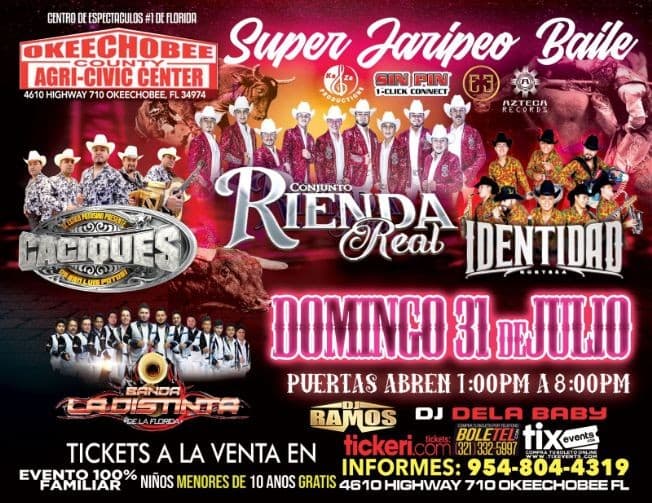 Event - CACIQUES DE SAN LUIS POTOSI , CONJUNTO RIENDA REAL , IDENTIDAD NORTEÑA EN VIVO ! OKEECHOBEE FLORIDA - Okeechobee, Florida - July 31, 2022 | concert tickets