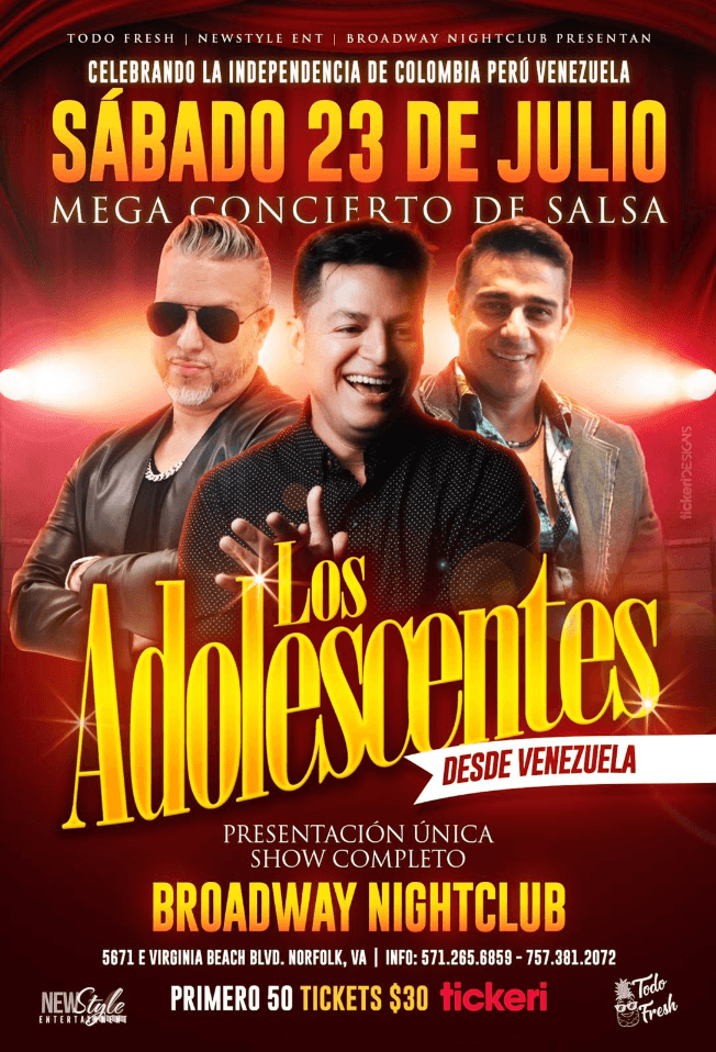 Event - LOS ADOLESCENTES EN CONCIERTO ! NORFOLK VIRGINIA - Norfolk, Virginia - July 23, 2022 | concert tickets