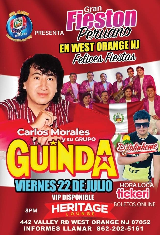 Event - CARLOS MORALES Y SU GRUPO GUINDA EN CONCIERTO ! WEST ORANGE NEW JERSEY - West Orange, New Jersey - July 22, 2022 | concert tickets