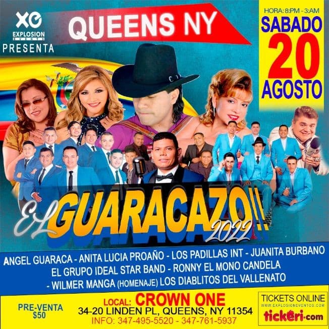 Event - QUEENS NY CONCIERTO GUARACAZO 2022 VIVA ECUADOR EN SUS FIESTAS - Flushing, New York - August 20, 2022 | concert tickets