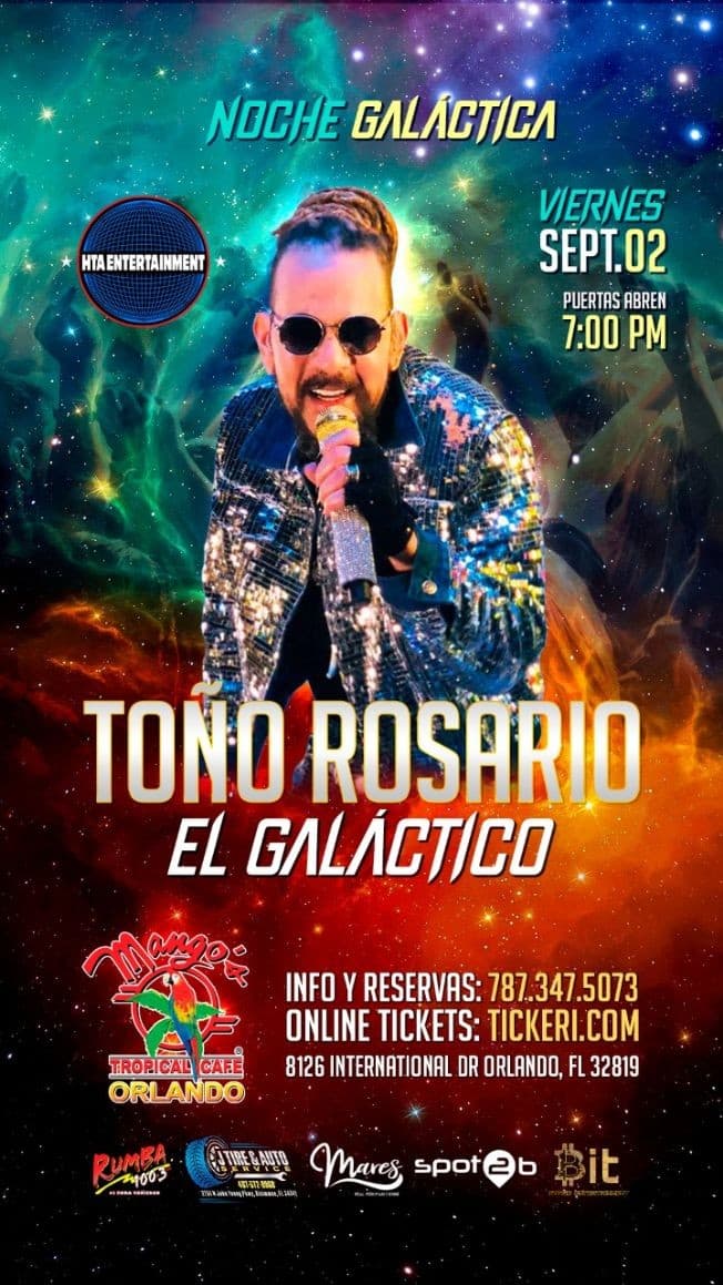 Event - 2night Tono Rosario en Mangos Orlando - Orlando, Florida - September 2, 2022 | concert tickets