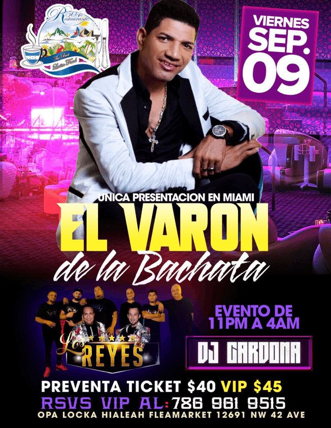 Event - EL VARON DE LA BACHATA EN CONCIERTO ,  OPA LOCKA FLORIDA - Opa-locka, Florida - September 9, 2022 | concert tickets