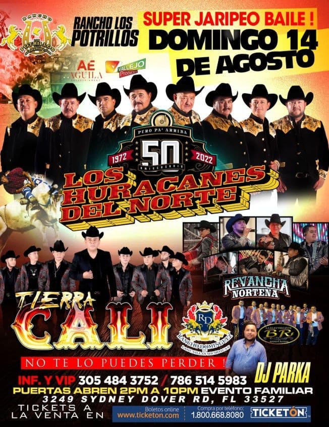 Event - LOS HURACANES DEL NORTE , TIERRA CALI , REVANCHA NORTEÑA EN VIVO ! DOVER FLORIDA - Dover, Florida - August 14, 2022 | concert tickets