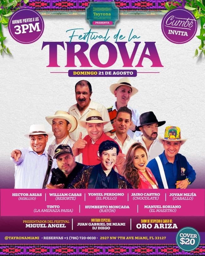 Event - 1er FESTIVAL DE LA TROVA EN TAYRONA - MIAMI - Miami, Florida - August 21, 2022 | concert tickets